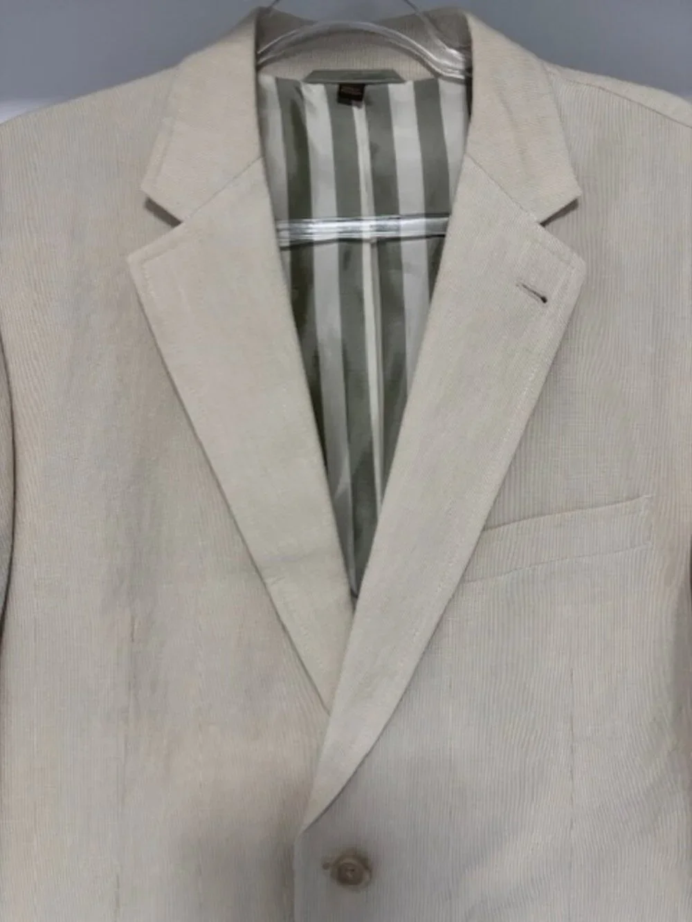 Kroon Bono 42R Cotton Linen Sport Coat Beige Micro Stripe Two Button Blazer